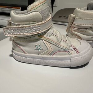 Converse Kids High-Top Sneakers - White with Rainbow Stitching